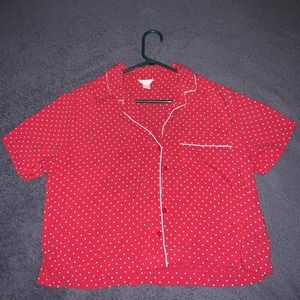 Red polka dot collared blouse